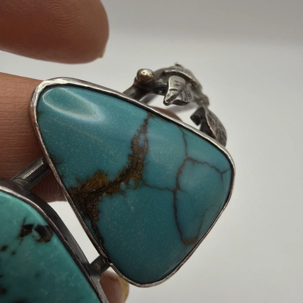 VTG South Western Sterling Silver Turquoise Cuff Bracelet Size 7.5 27g